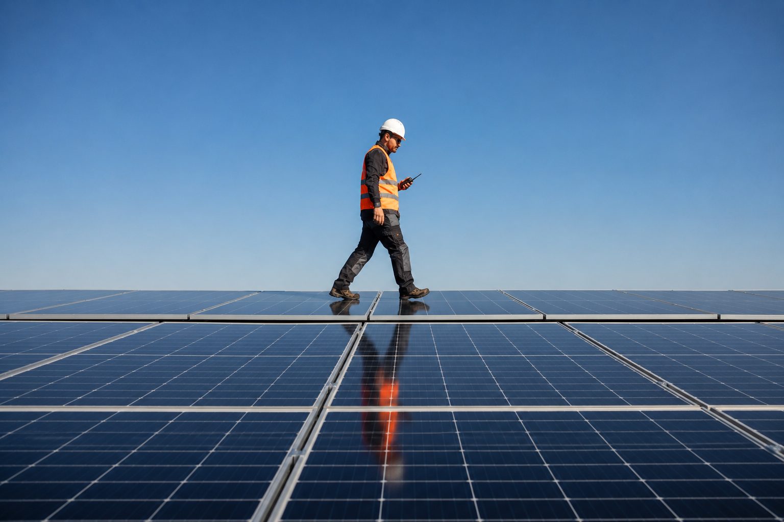 Techniker bei der Abnahme einer PV-Anlage
